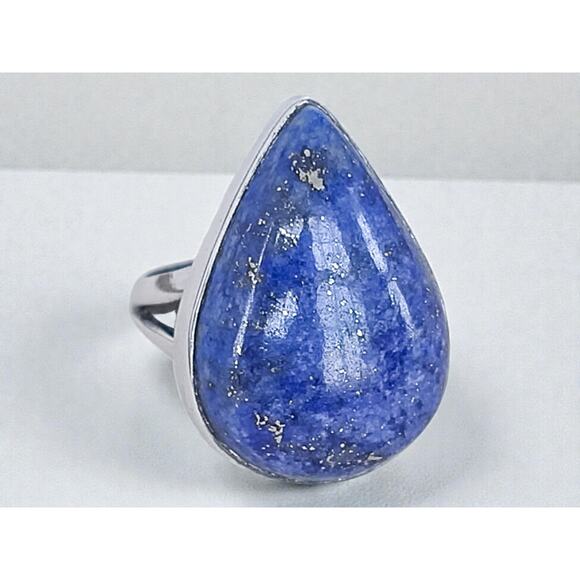 Vintage 925 Silver Lapis Lazuli Ring Chunky Teardrop Statement Blue - Picture 10 of 11